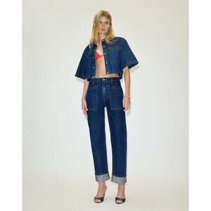 RE/DONE Oversized Crop Shirt in Rustic Indigo Size Large